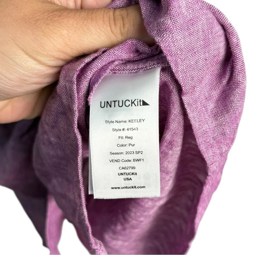 Untuckit Shirt Dress Keely 41543 Linen Purple Belted Sleeveless Button Down Sz 6